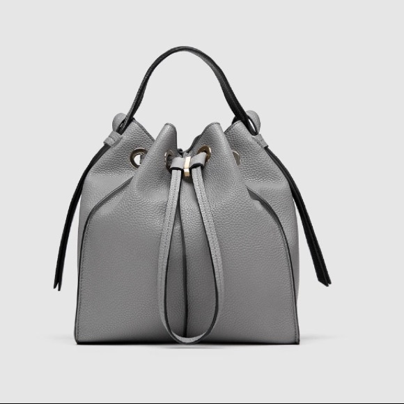 Zara Handbags - Zara grey monochrome bucket bag